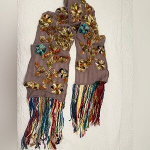 Vismaya Visma 100% Wool 3D Floral Knit Boho Wearable Art Scarf Anthropologie
